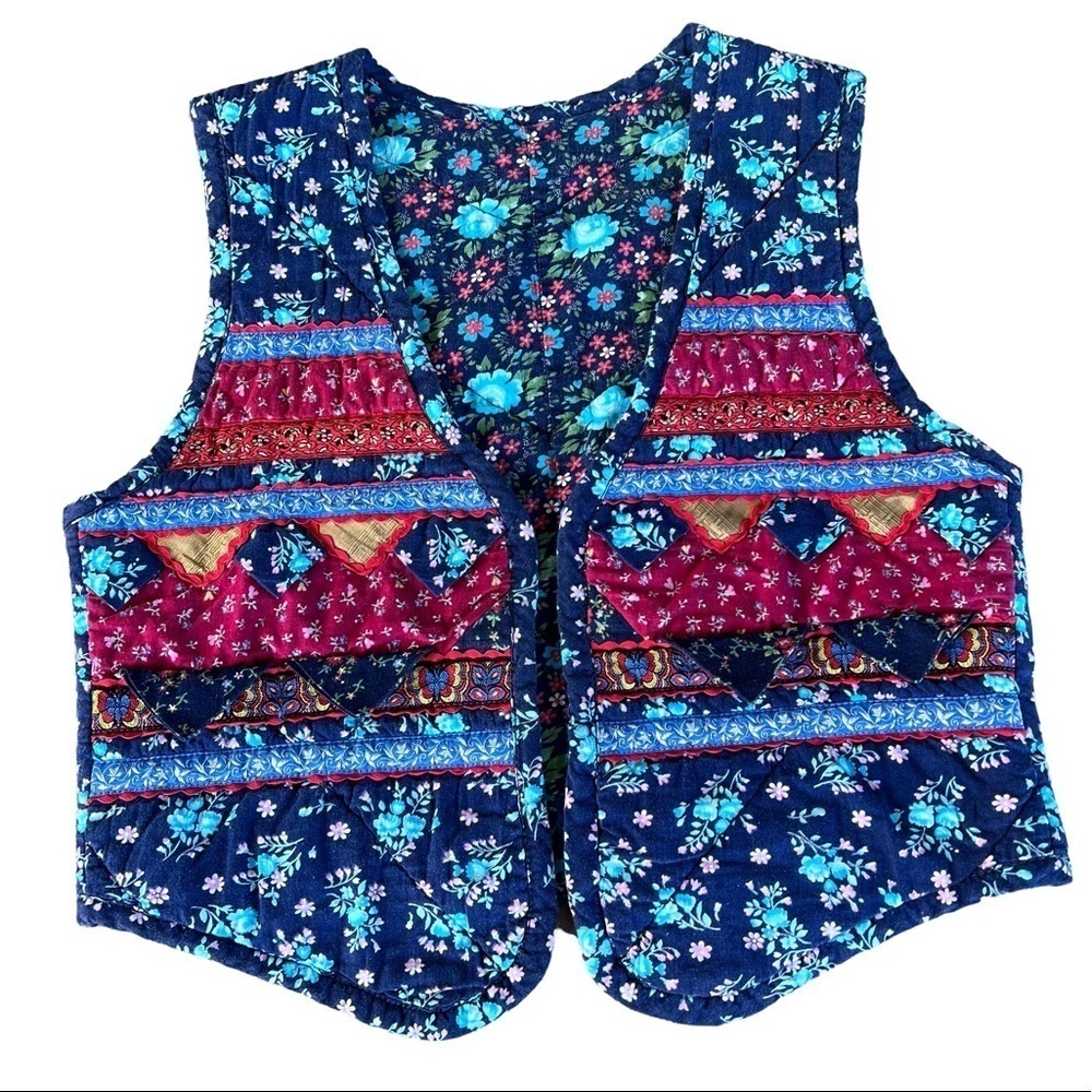 Floral Patchwork Vest - Blue and Red